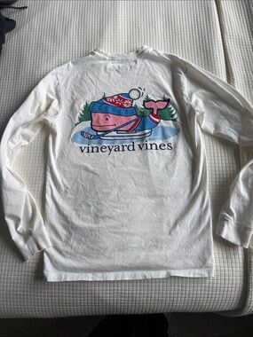 Vineyard Vines White Long Sleeve Whale Hockey Graphic Tee